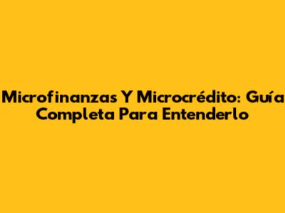 Microfinanzas Y Microcrédito: Guía Completa Para Entenderlo