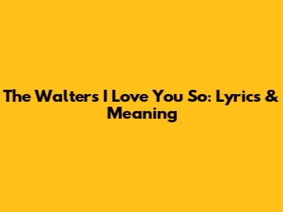 The Walters "I Love You So": Lyrics & Meaning